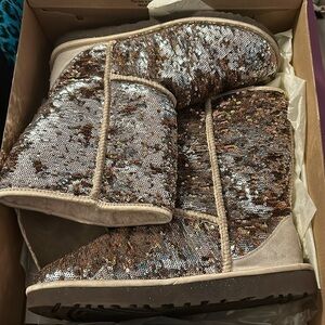 UGG Classic Short Champagne Sparkle Sequin Boots